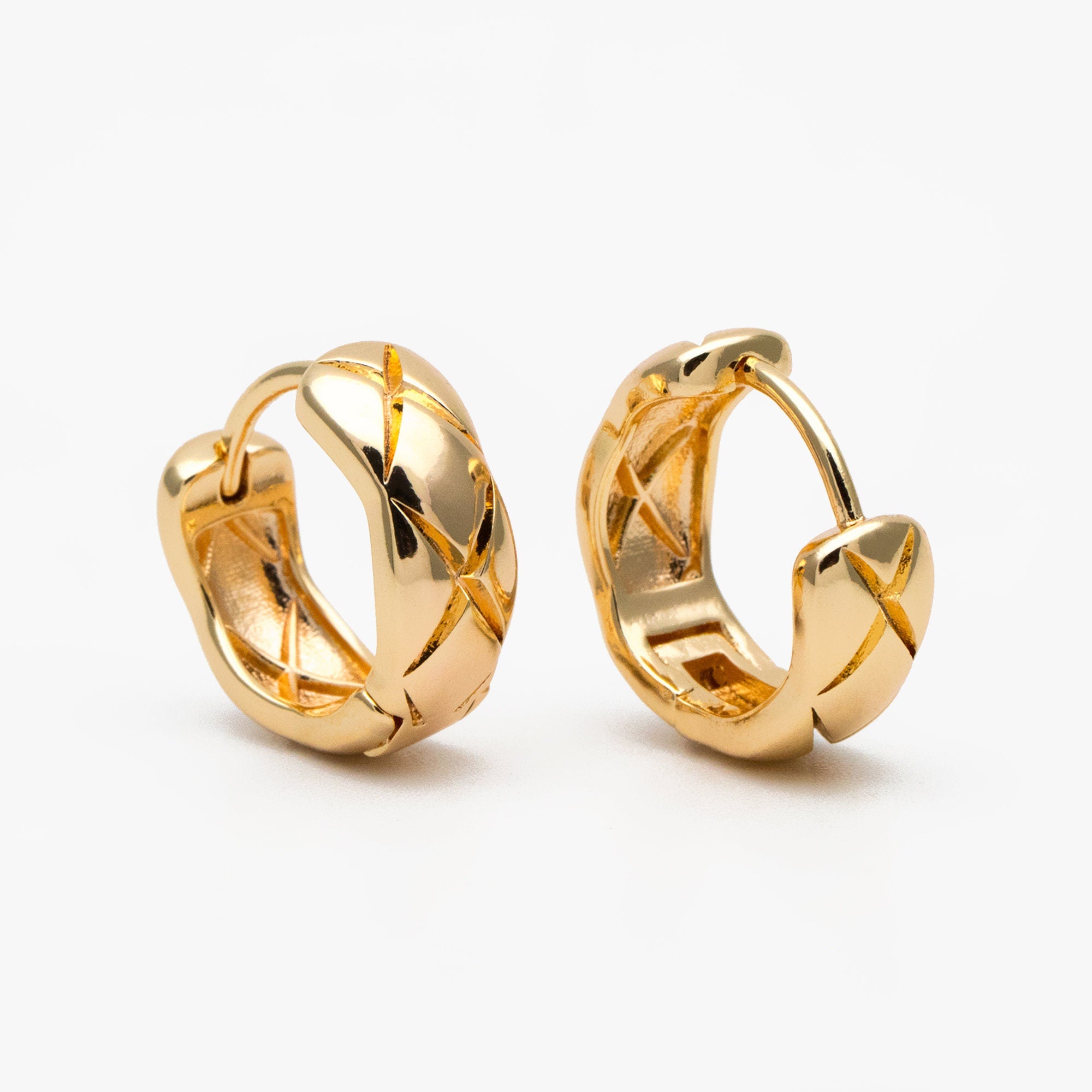 4pcs Gold Textured Hoop Earrings, Huggie Earrings, Minimalist Earring, Small Gold Hoops Earring (GB-3792)